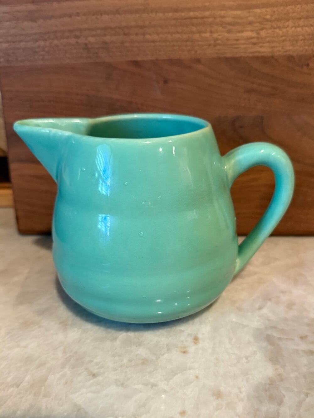 Vintage Bauer Pottery pitcher jug in aqua 4.5"